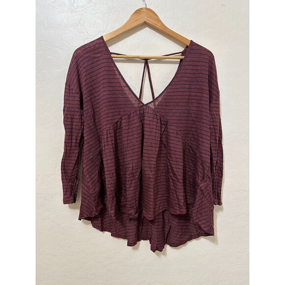 Lucky Brand Woman Babydoll Top Long Sleeve Size L Linen Boho Hippie Peasant - Picture 1 of 12